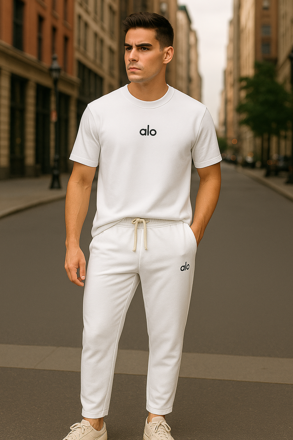 Alo Essential White Tracksuit – Straight Leg Edition