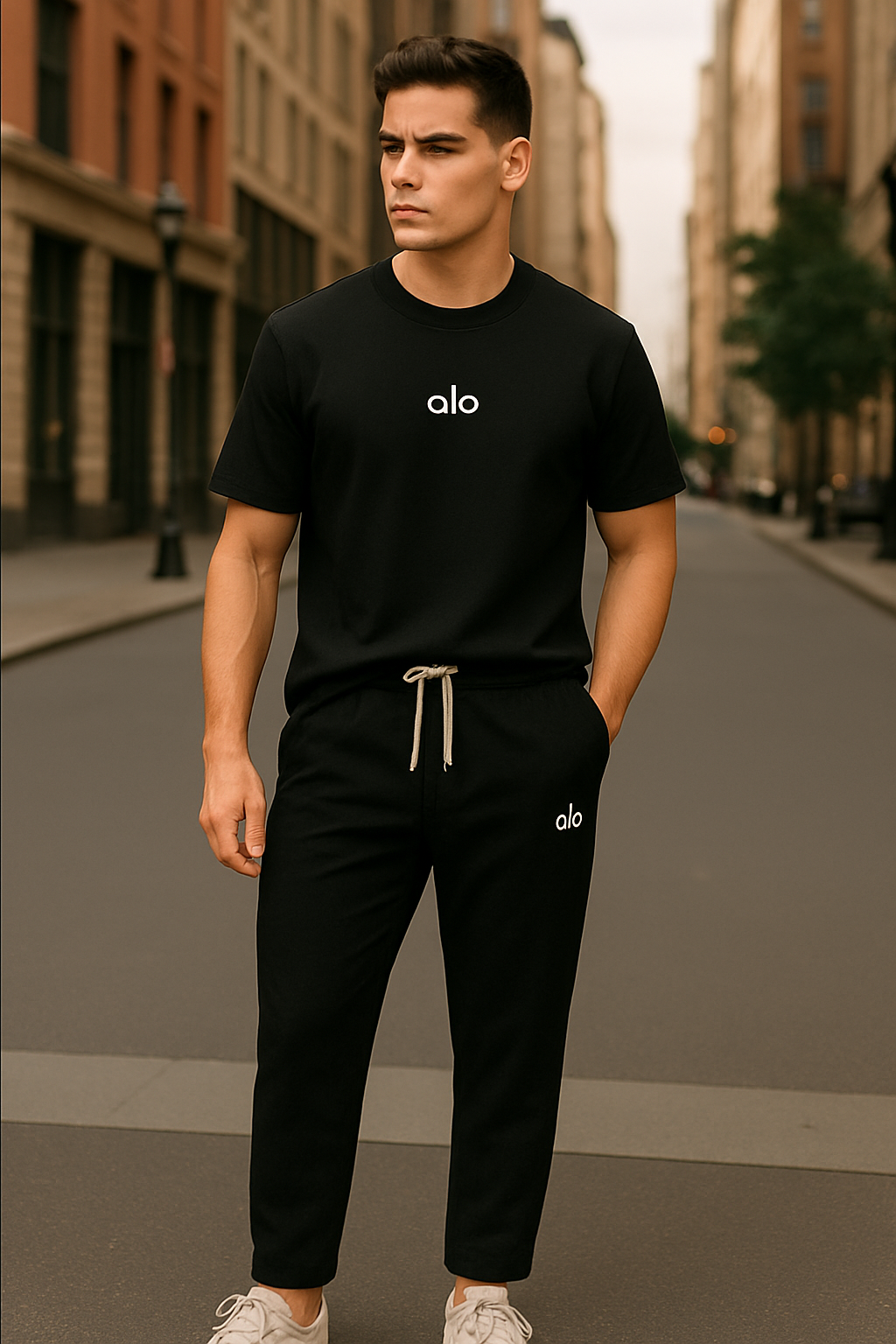 Alo Essential Black Tracksuit – Straight Leg Edition
