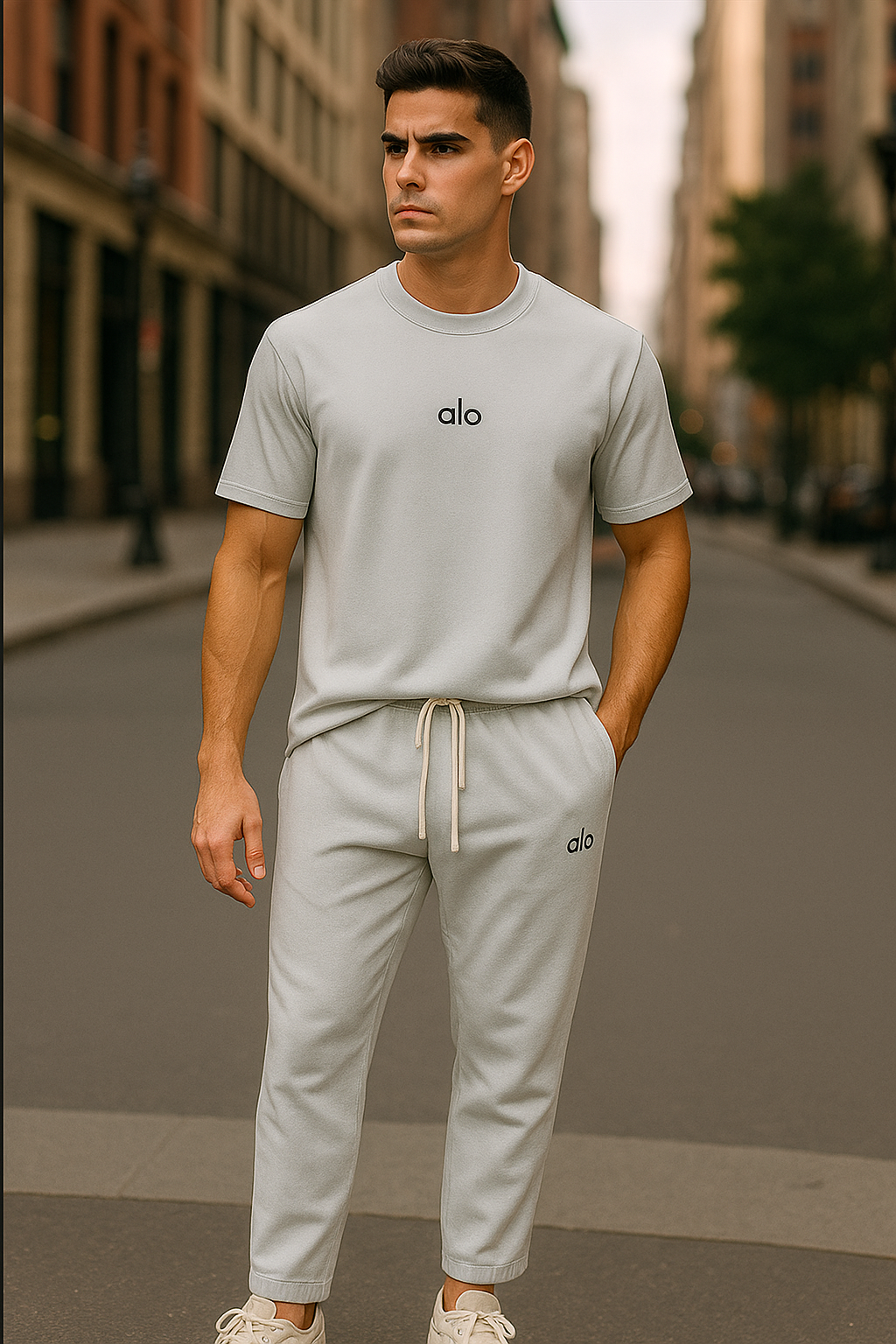 Alo Essential Silver Tracksuit – Straight Leg Edition